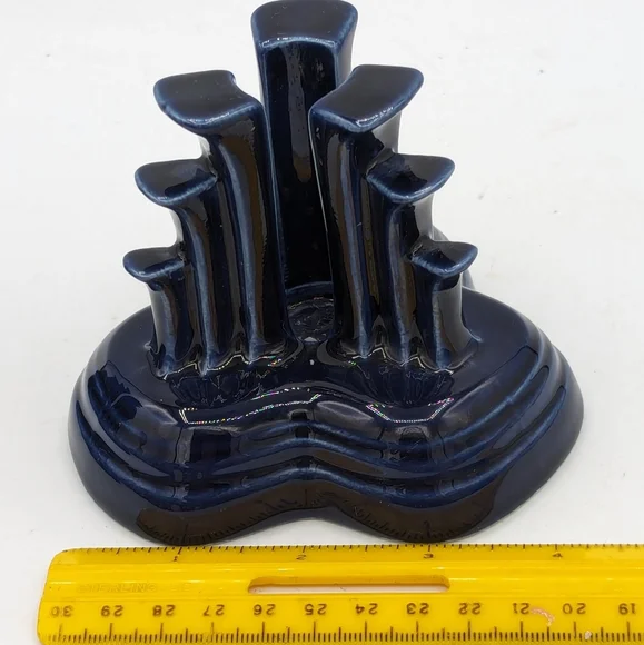 Vintage Fiesta Ware Cobalt Blue Tripod Skyscraper Pair of Candle Holders